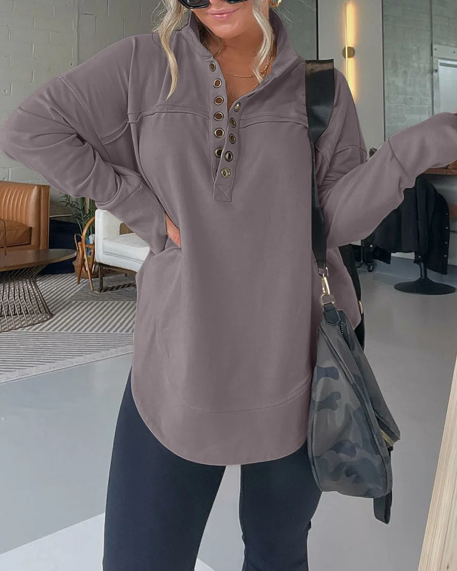 Half Neck Thumbhole Cuff Pullover Sweatshirt
