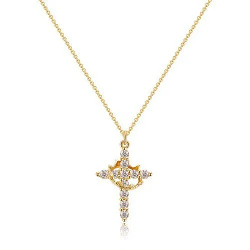 Sparkling Cross Pendant Necklace with Rotating Crown