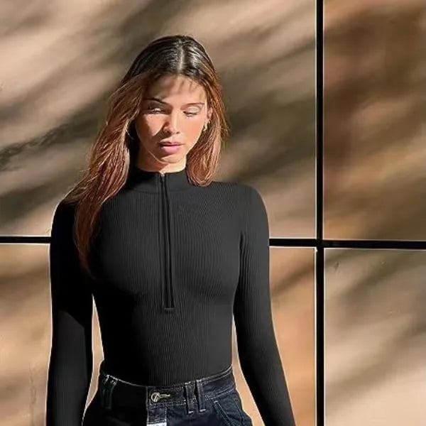 Half zip ribbed knit bodysuit
