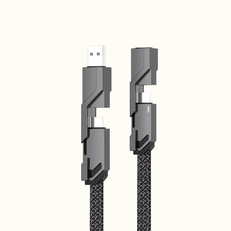 4 in 1 Flat Braided Anti Tangle Charger Cord with Velcro