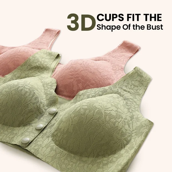 Lace jacquard front button plus size comfortable bra