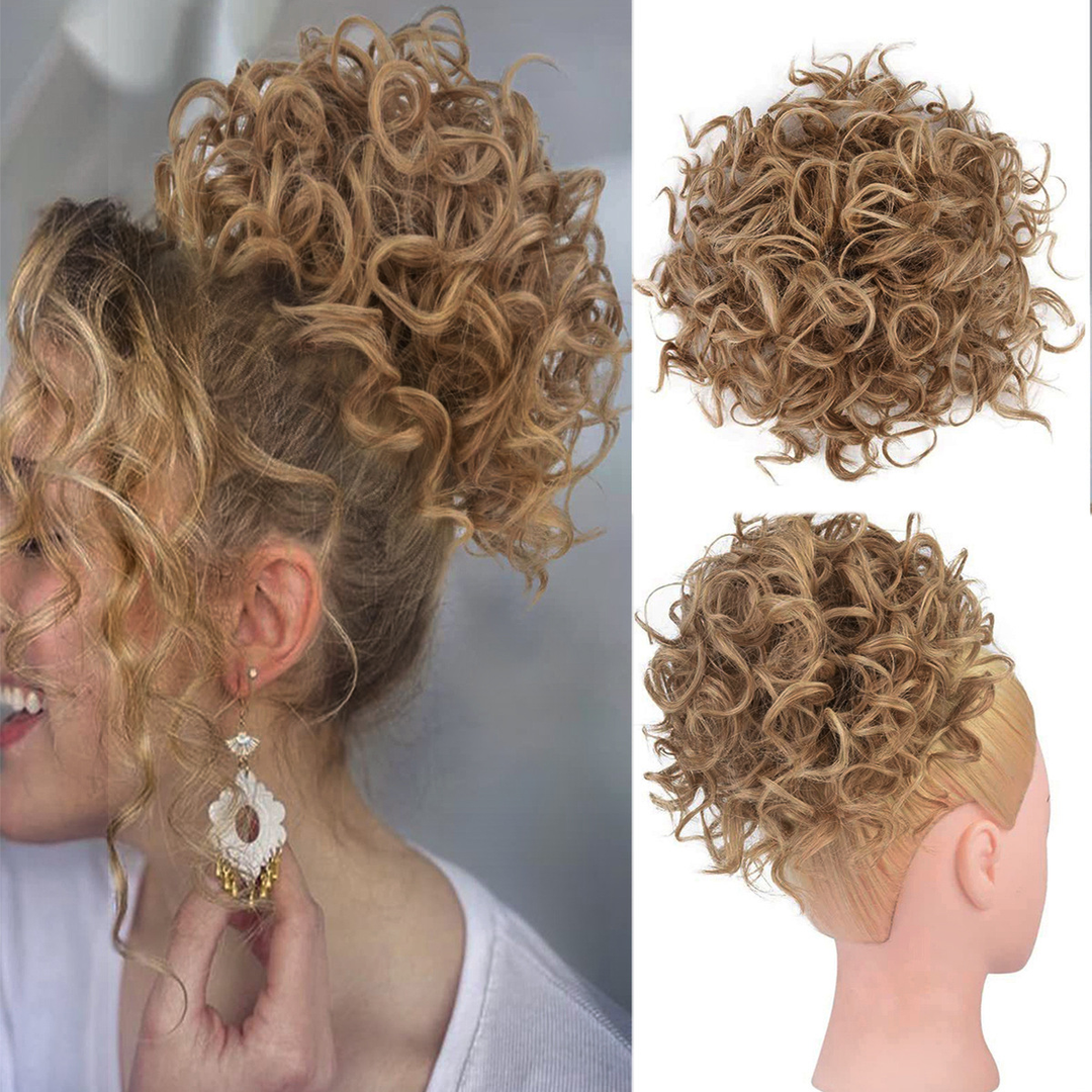 Loose short curly bun with elastic cord