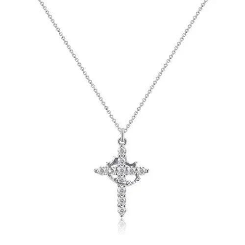 Sparkling Cross Pendant Necklace with Rotating Crown