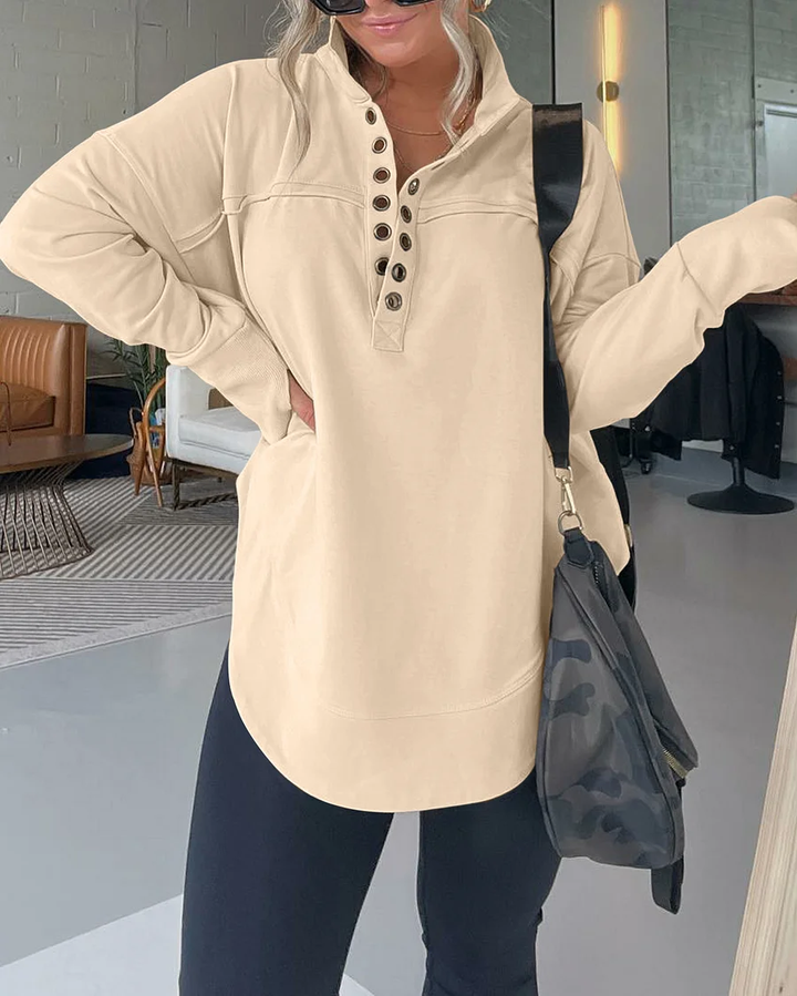 Half Neck Thumbhole Cuff Pullover Sweatshirt