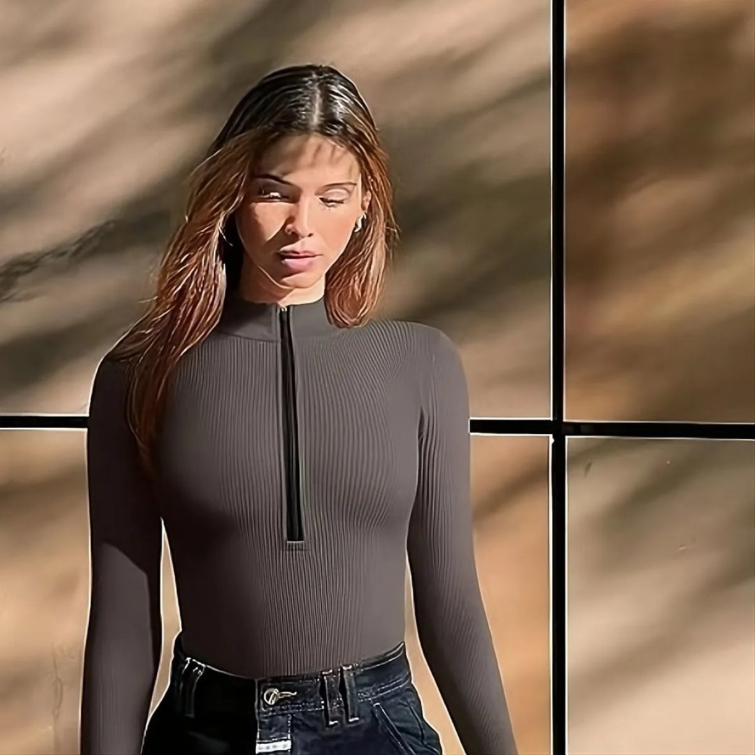 Half zip ribbed knit bodysuit