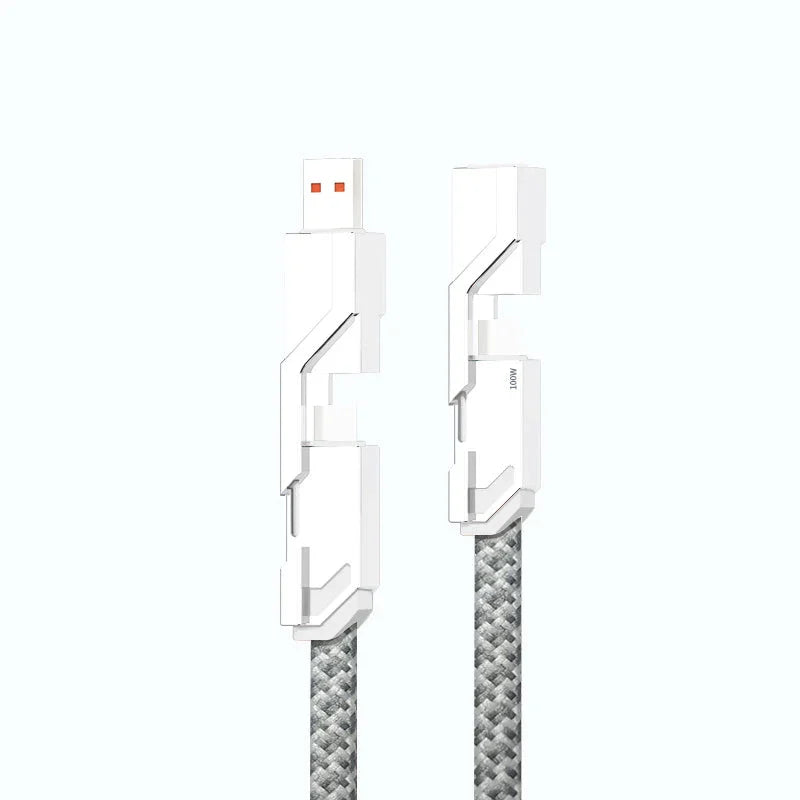 4 in 1 Flat Braided Anti Tangle Charger Cord with Velcro