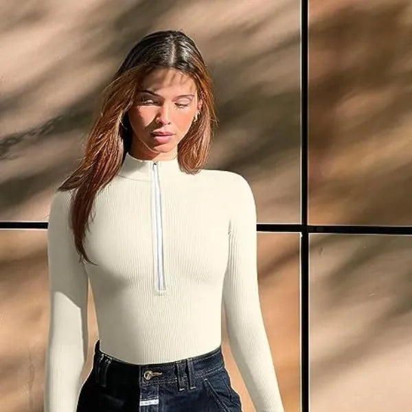 Half zip ribbed knit bodysuit