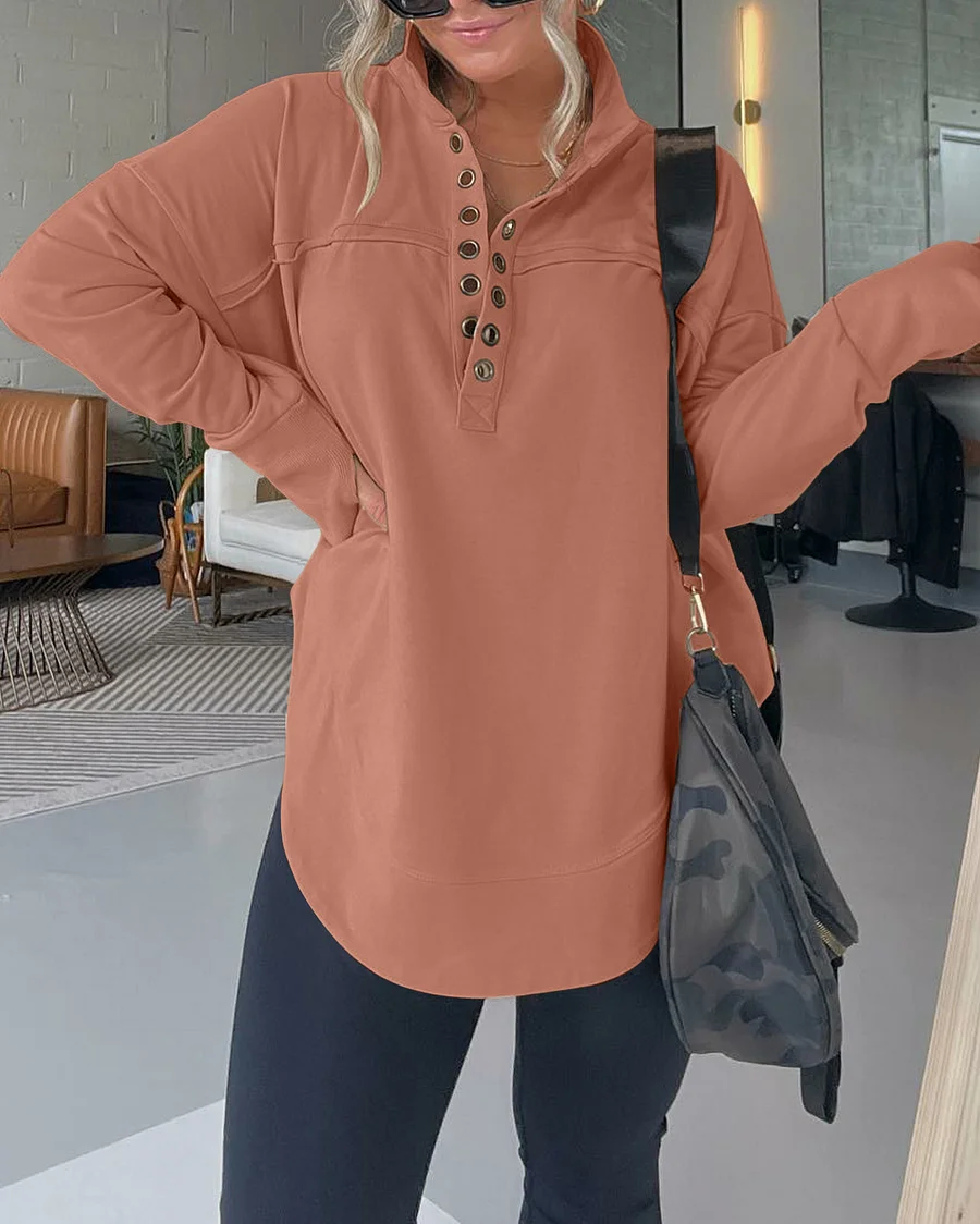 Half Neck Thumbhole Cuff Pullover Sweatshirt