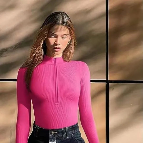 Half zip ribbed knit bodysuit