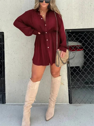 Womens Solid Color Long Sleeve Shirt Suit