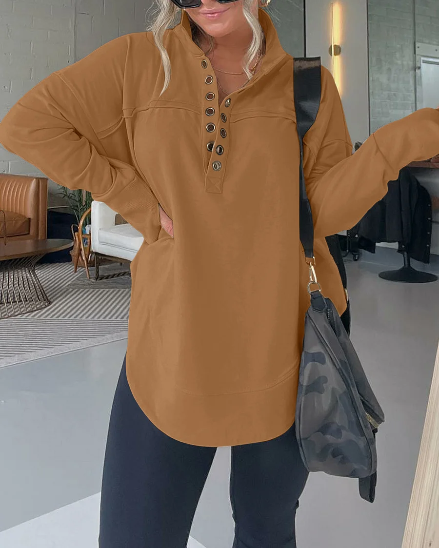 Half Neck Thumbhole Cuff Pullover Sweatshirt