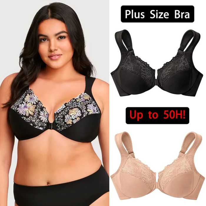 Front Closure Plus Size Full Coverage Lace Bra