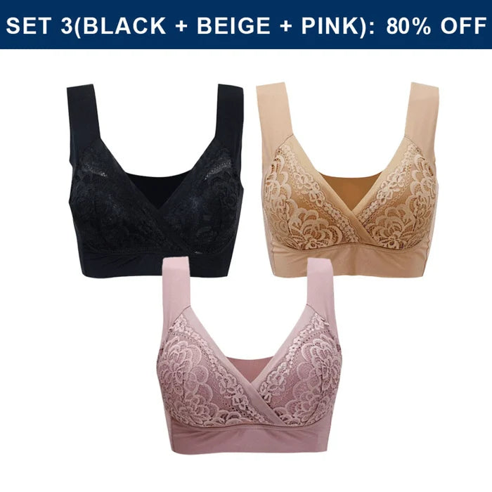 Plus Size Comfort Extra Elastic Wireless Support Lace Bra