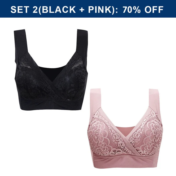 Plus Size Comfort Extra Elastic Wireless Support Lace Bra