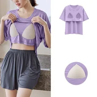 With chest pad New Ice Silk cool pajama set