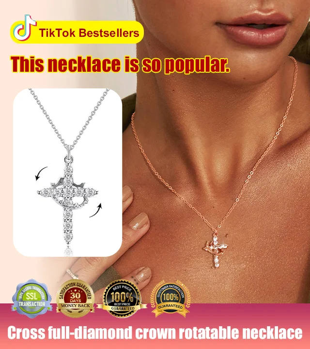 Sparkling Cross Pendant Necklace with Rotating Crown