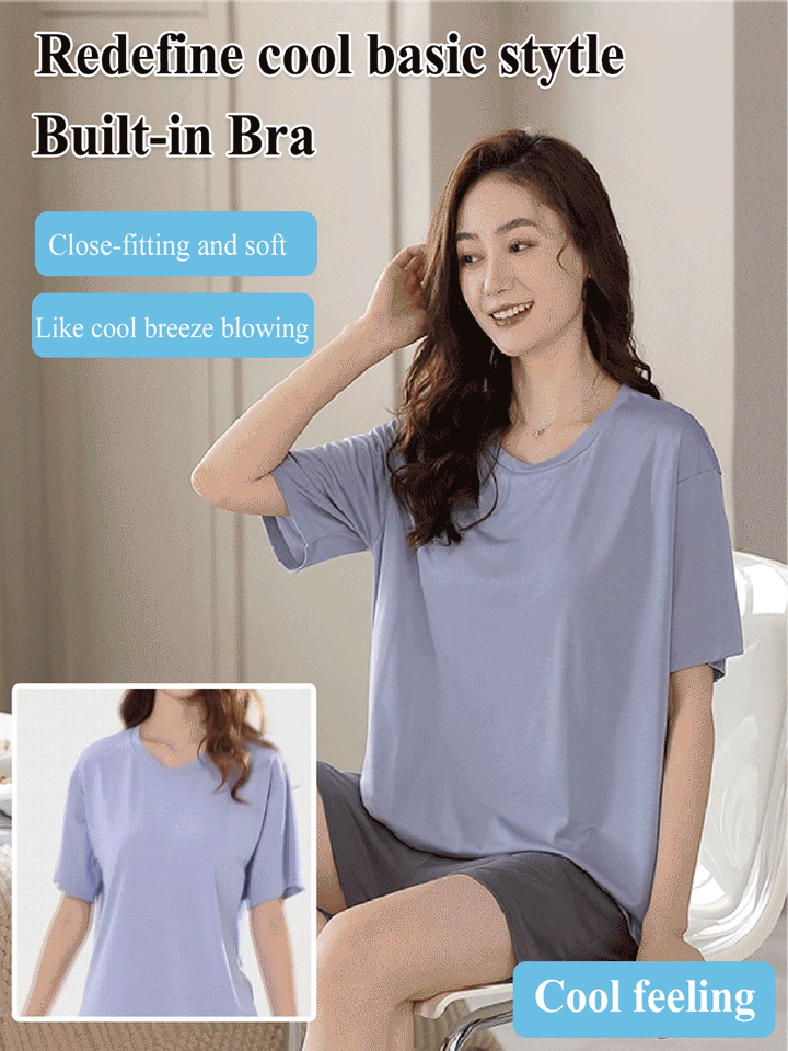 With chest pad New Ice Silk cool pajama set