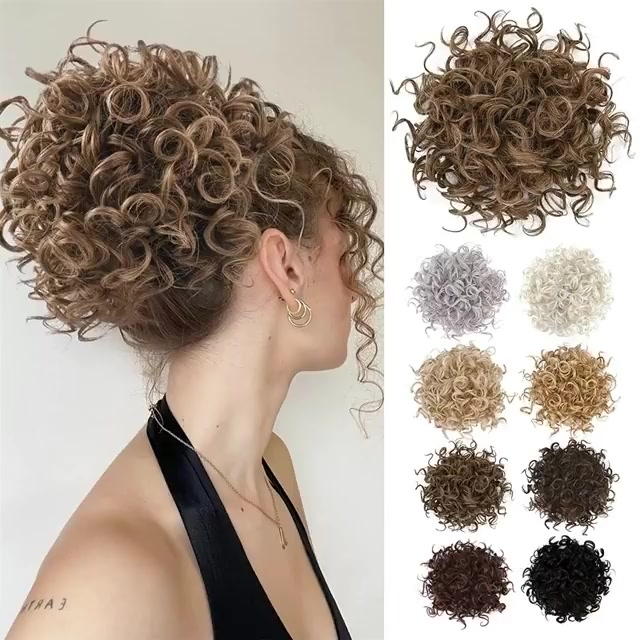 Loose short curly bun with elastic cord