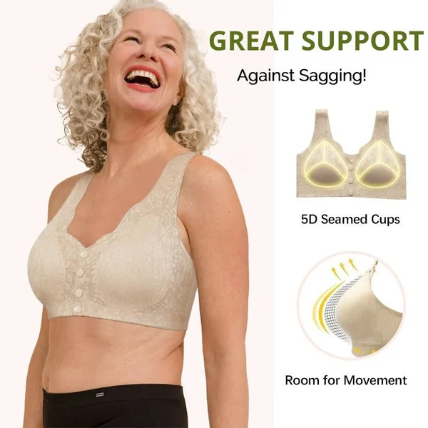 Lace jacquard front button plus size comfortable bra