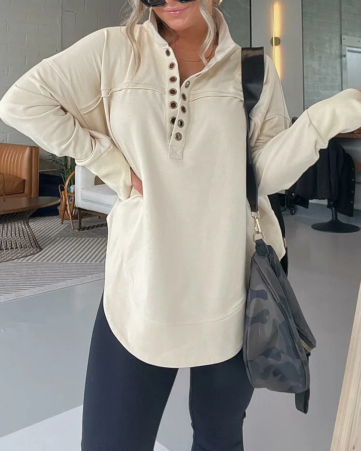 Half Neck Thumbhole Cuff Pullover Sweatshirt