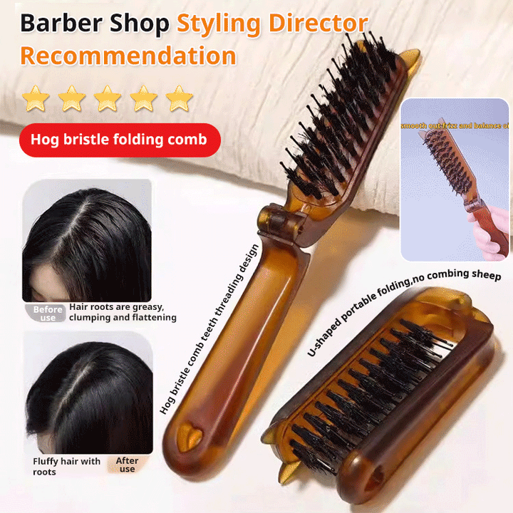 Folding boar bristle comb