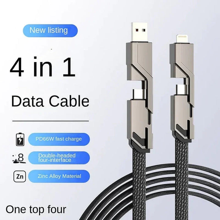4 in 1 Flat Braided Anti Tangle Charger Cord with Velcro