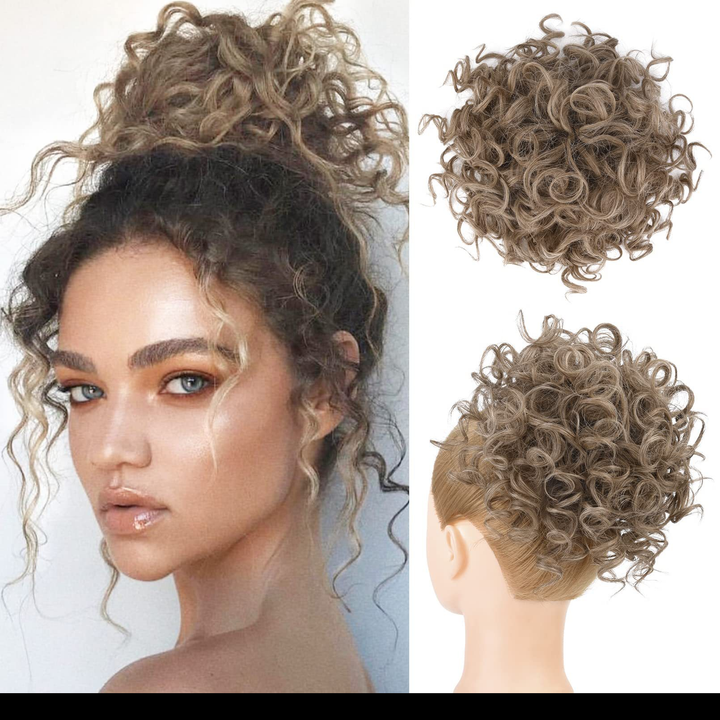 Loose short curly bun with elastic cord