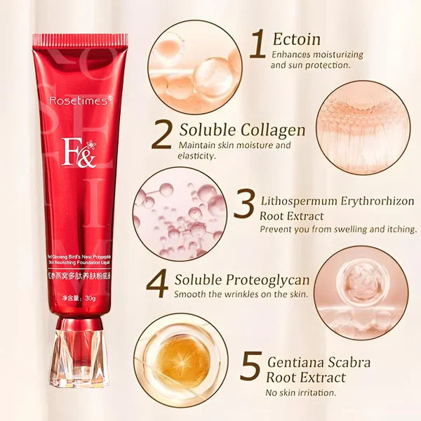 Red Ginseng and Birds Nest Polypeptide Skin Nourishing Liquid Foundation