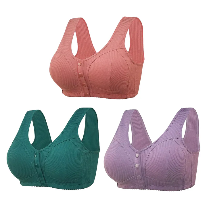 COMFORTABLE FRONT CLOSURE WIRELESS PLUS SIZE BUTTON BRA