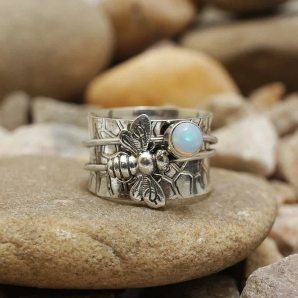 🎁Bee Gemstone Meditation Spinner Ring