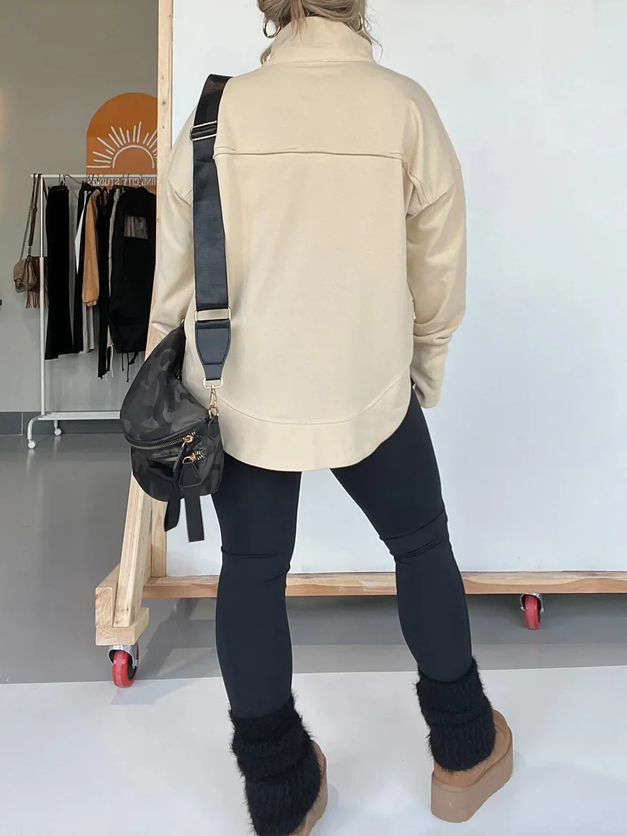 Half Neck Thumbhole Cuff Pullover Sweatshirt