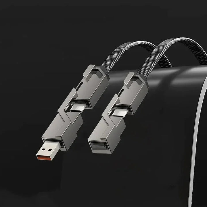 4 in 1 Flat Braided Anti Tangle Charger Cord with Velcro