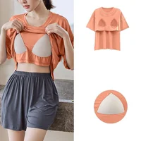 With chest pad New Ice Silk cool pajama set