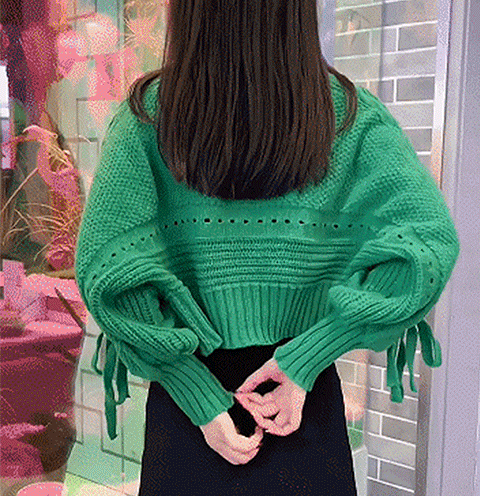 Solid color lantern sleeve sweater jacket