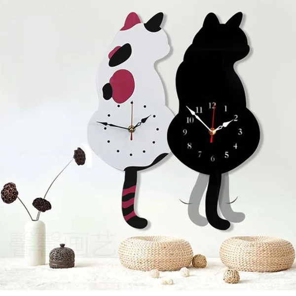 Nordic Cat Wagging Tail Wall Clock