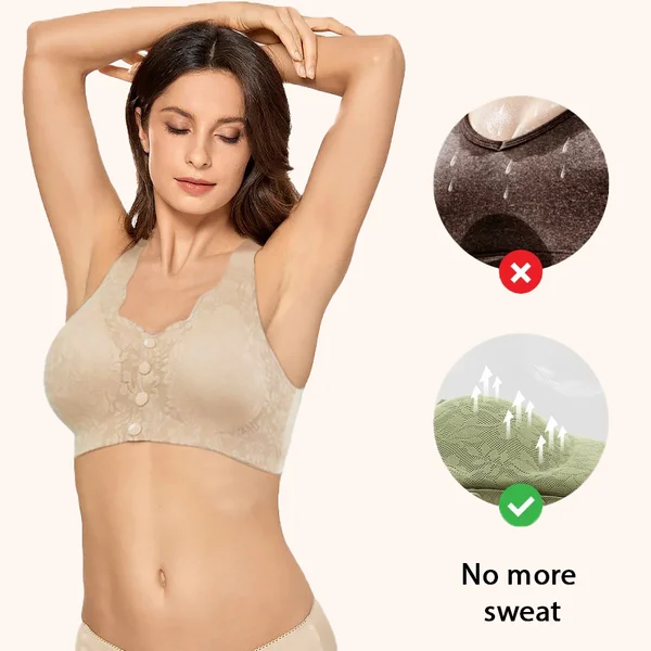 Lace jacquard front button plus size comfortable bra