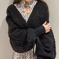 Solid color lantern sleeve sweater jacket