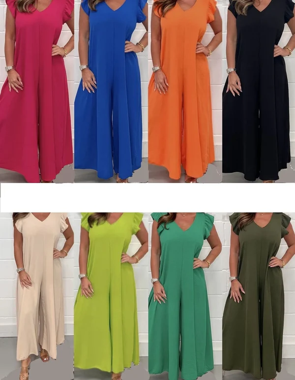 2024 SUMMER NEW RUFFLED WIDE LEG CASUAL JUMPSUIT