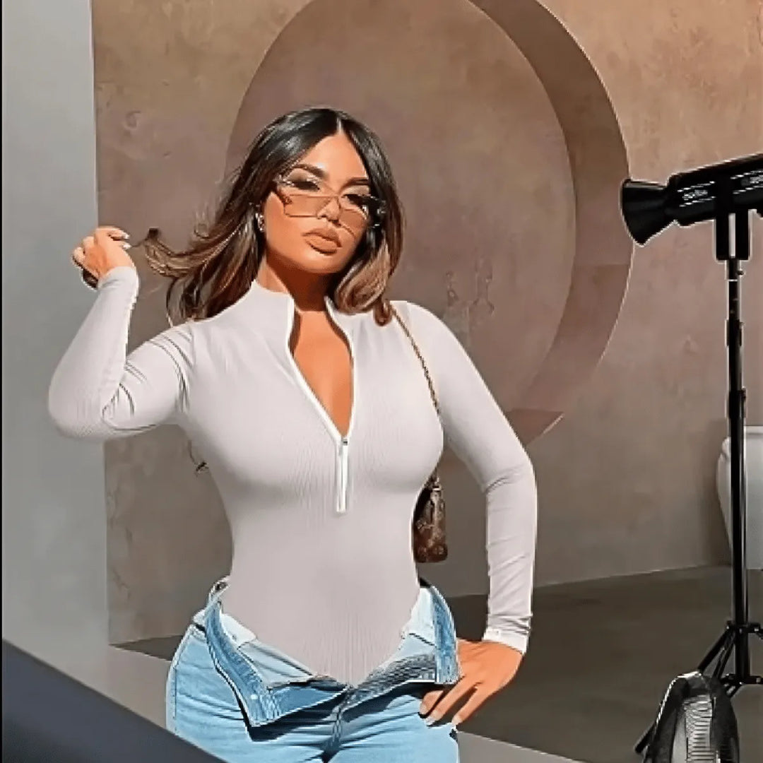 Half zip ribbed knit bodysuit