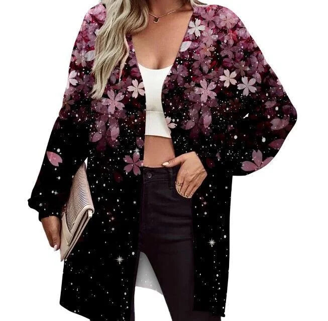 Printed Long Sleeve Cardigan Knit Jacket