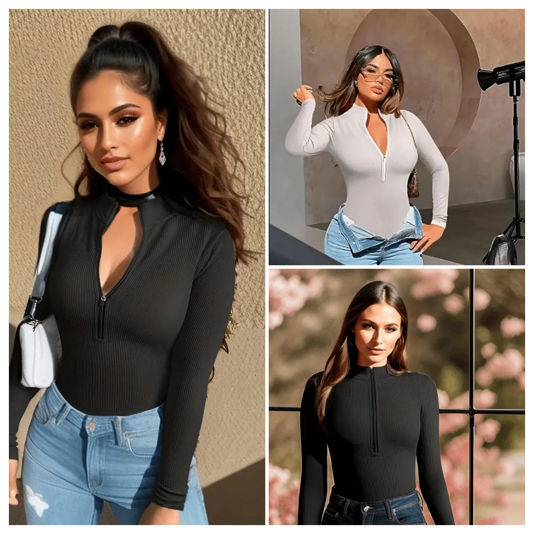 Half zip ribbed knit bodysuit