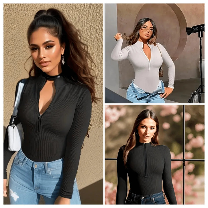 Half zip ribbed knit bodysuit