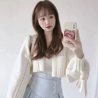 Solid color lantern sleeve sweater jacket