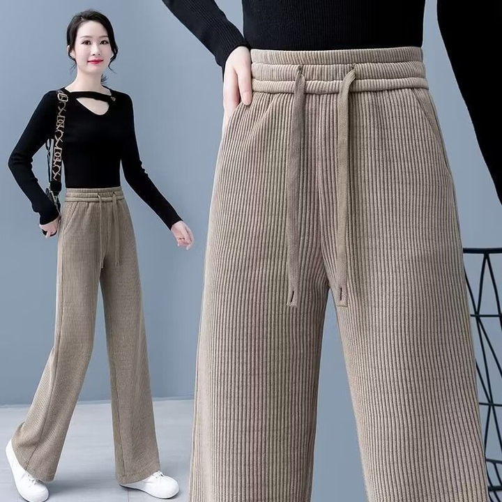 Womens Wide Legged Drawstring Straight Pants