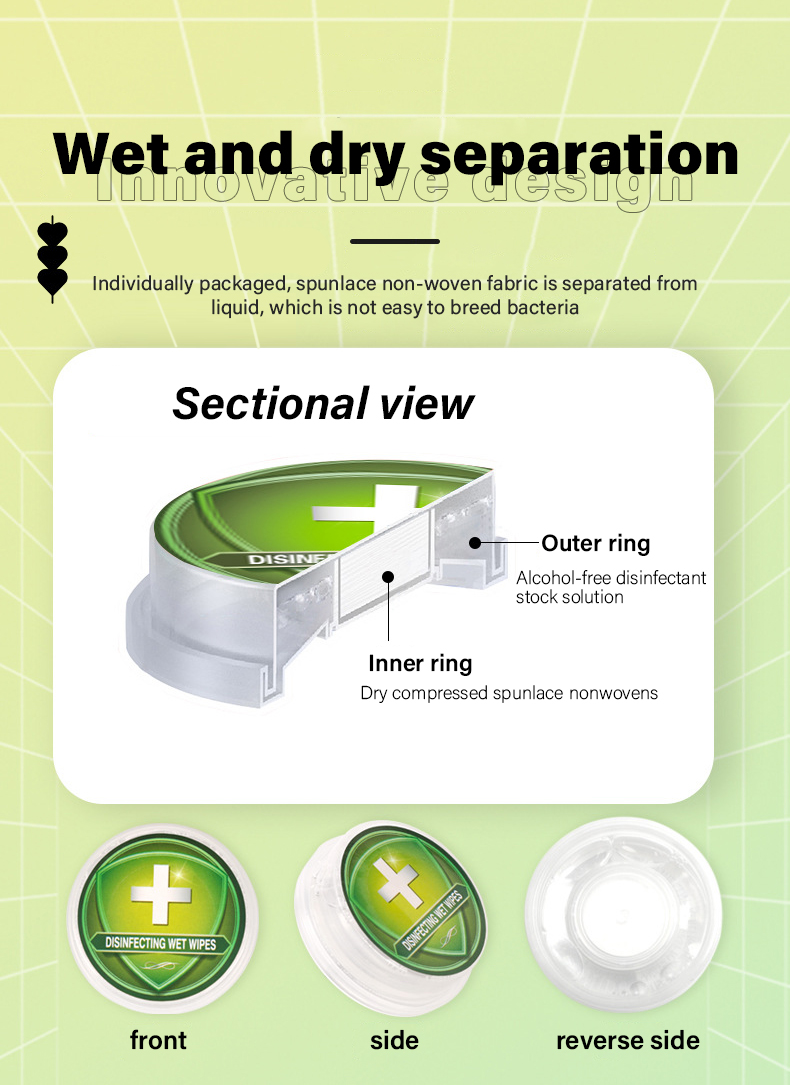 Press-on disinfectant wipes