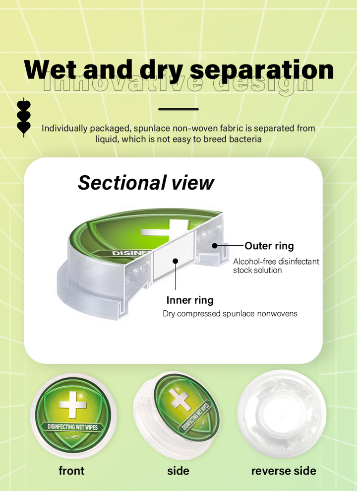 Press-on disinfectant wipes