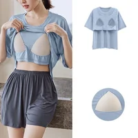 With chest pad New Ice Silk cool pajama set