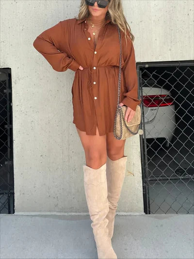 Womens Solid Color Long Sleeve Shirt Suit
