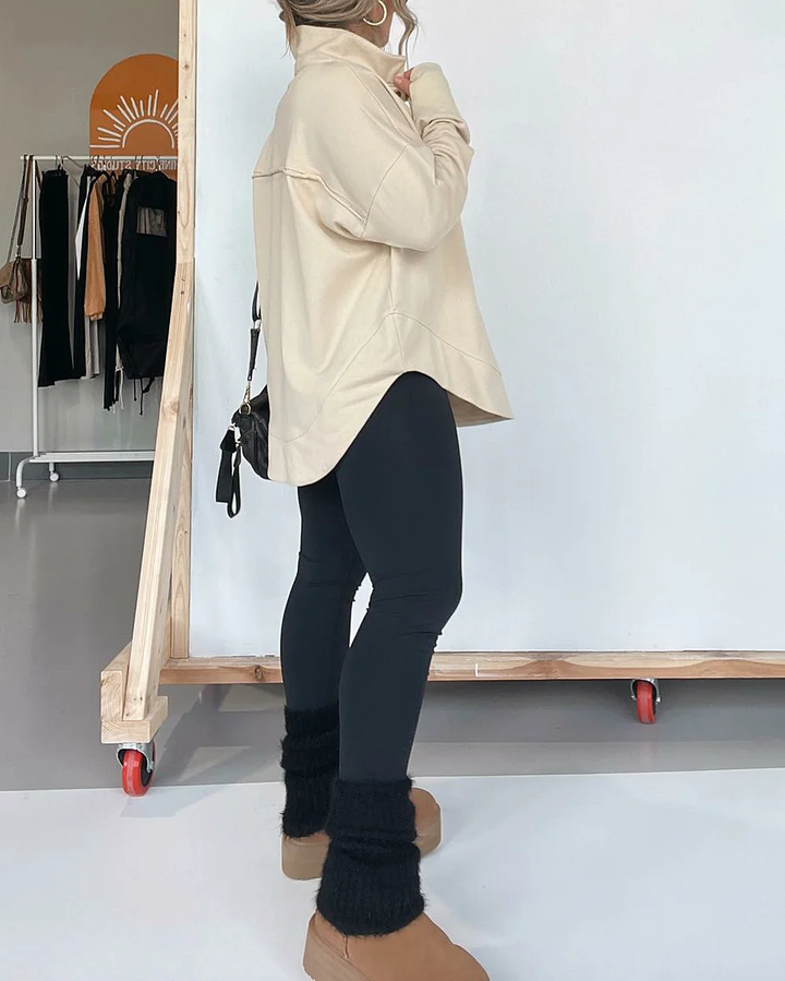 Half Neck Thumbhole Cuff Pullover Sweatshirt