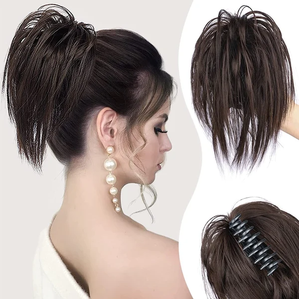 Messy ponytail clip extends hair